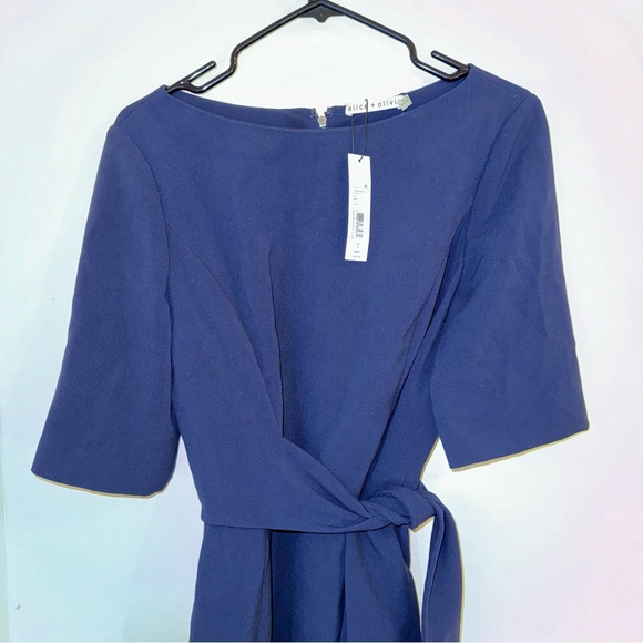NWT Alice + Olivia Virgil Navy Blue Boat Neck Wrap Dress 12 - Picture 4 of 7